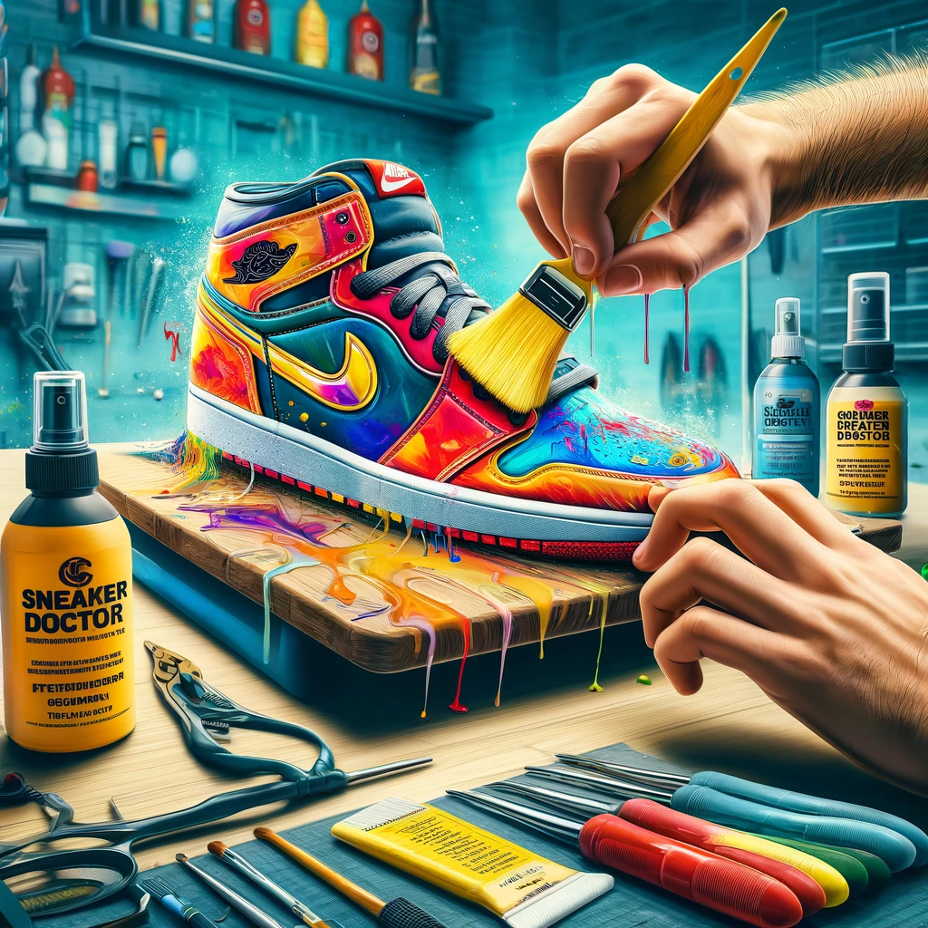 A-detailed-and-artistic-depiction-of-a-sneaker-restoration-process-in-a-modern-workshop.-The-image-features-a-close-up-view-of-hands-meticulously-work